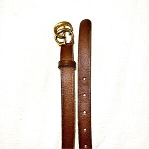 Gucci Distressed  Mini Marmont Leather Belt with Gold Buckle size 80